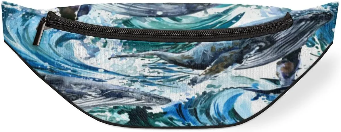 Fanny Pack for Women Men Waist Pack Watercolor Dolphin Crossbody Bag with Adjustable Straps for Hiking Running Walking Travel Cycling
