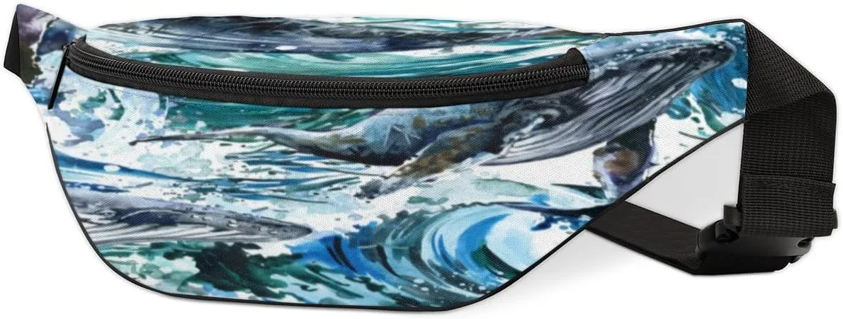 Fanny Pack for Women Men Waist Pack Watercolor Dolphin Crossbody Bag with Adjustable Straps for Hiking Running Walking Travel Cycling