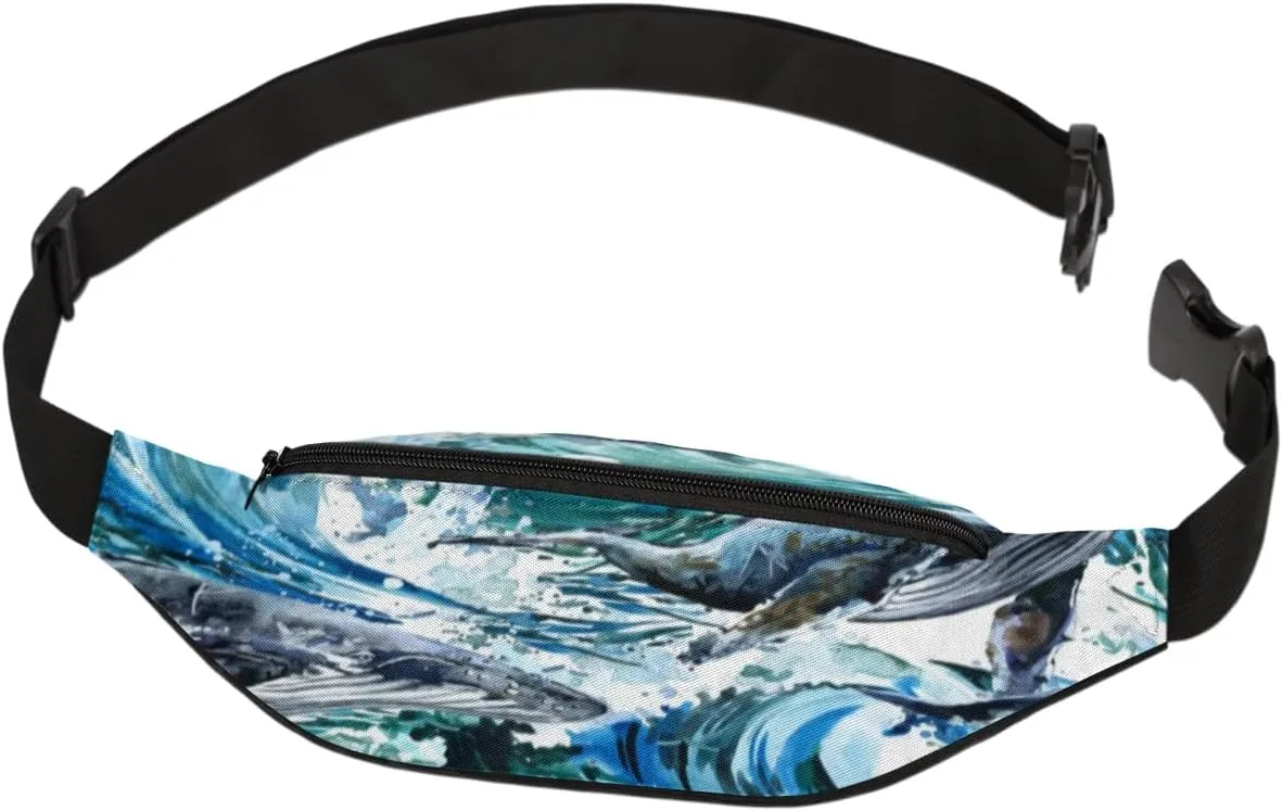 Fanny Pack for Women Men Waist Pack Watercolor Dolphin Crossbody Bag with Adjustable Straps for Hiking Running Walking Travel Cycling