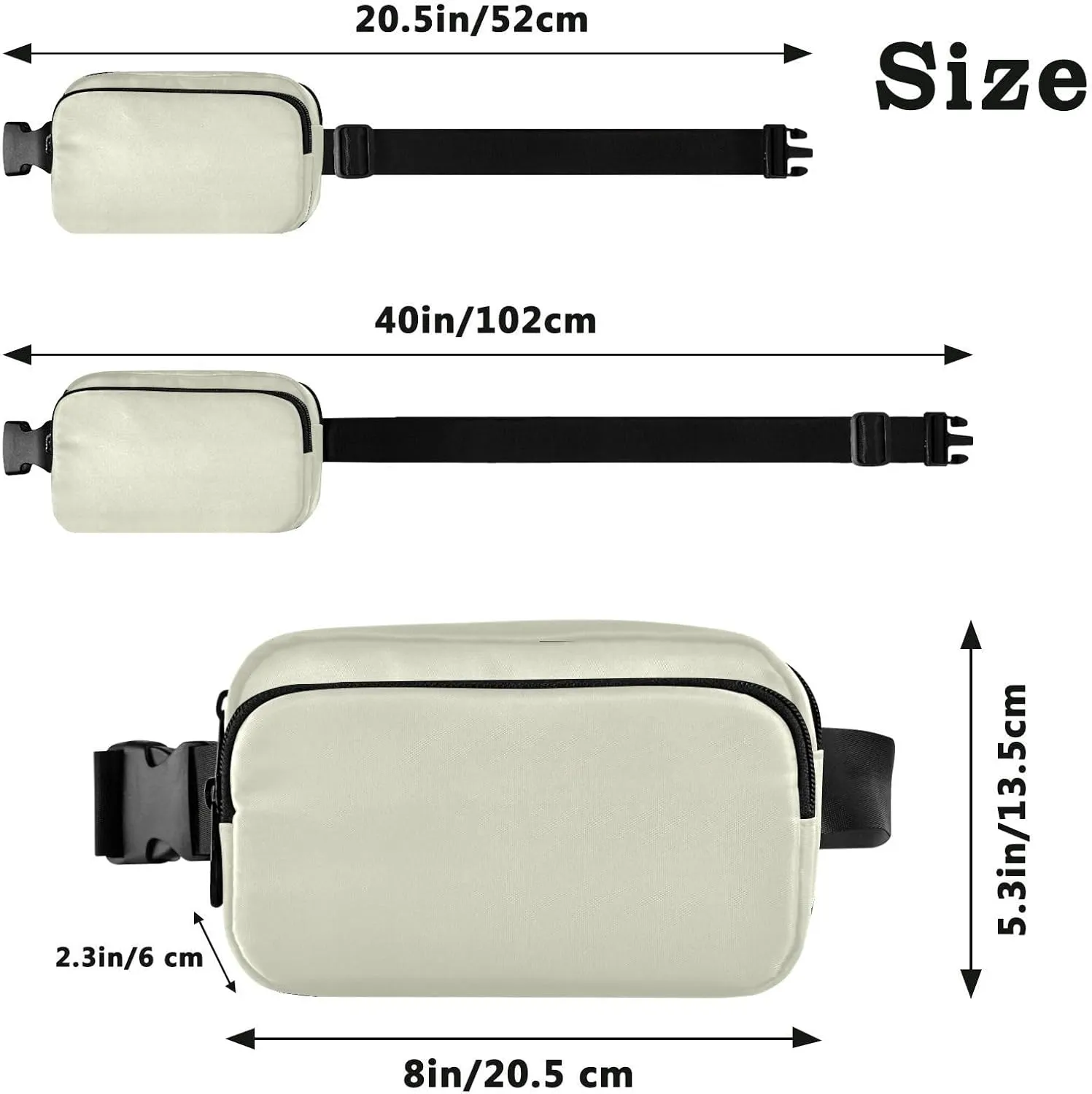 Fanny Pack for Women Men with Zipper Beige Fashion Waist Pack, Small Cross Body bags for Running,Hiking,Cycling,Travel 20806