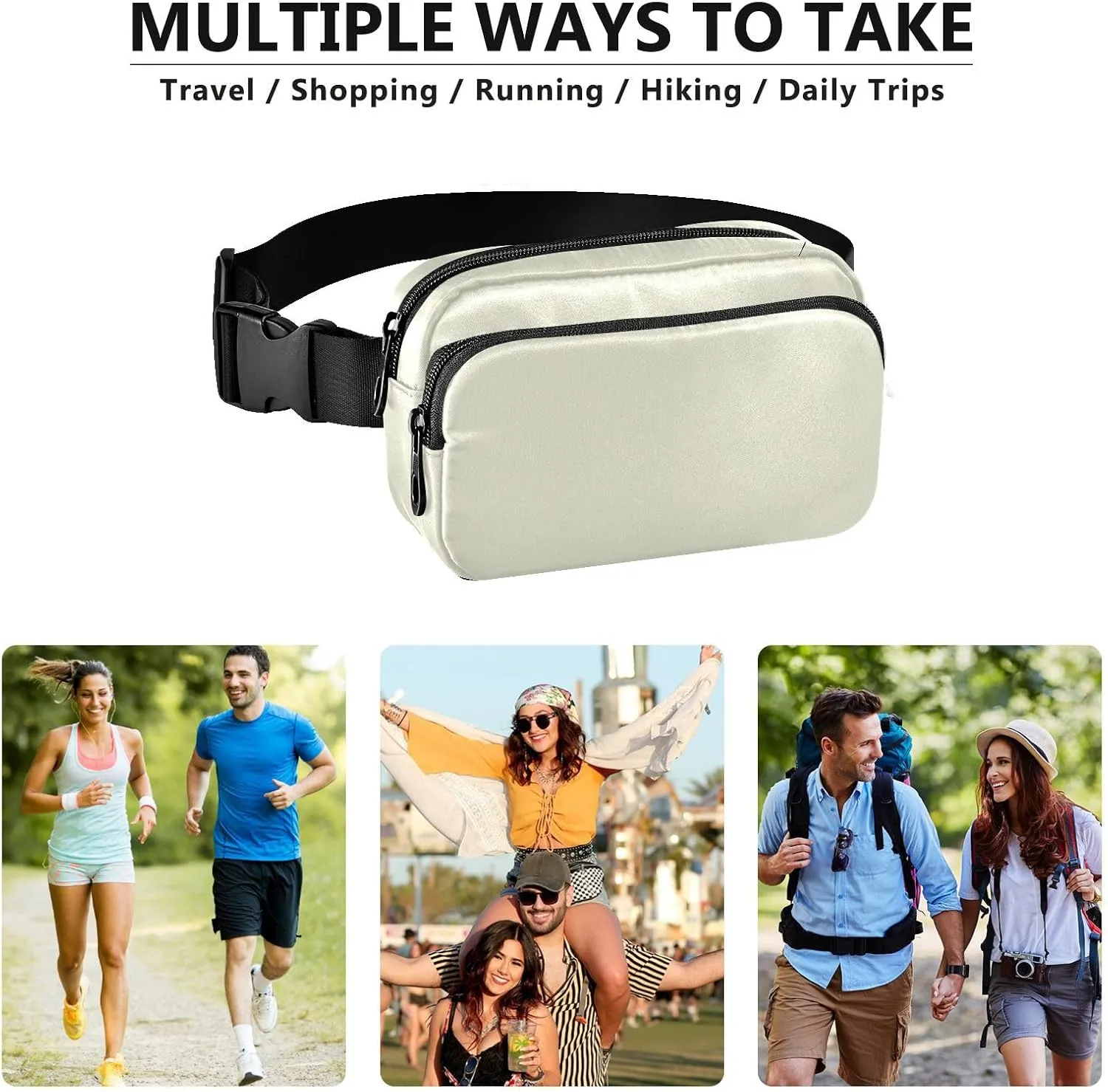 Fanny Pack for Women Men with Zipper Beige Fashion Waist Pack, Small Cross Body bags for Running,Hiking,Cycling,Travel 20806
