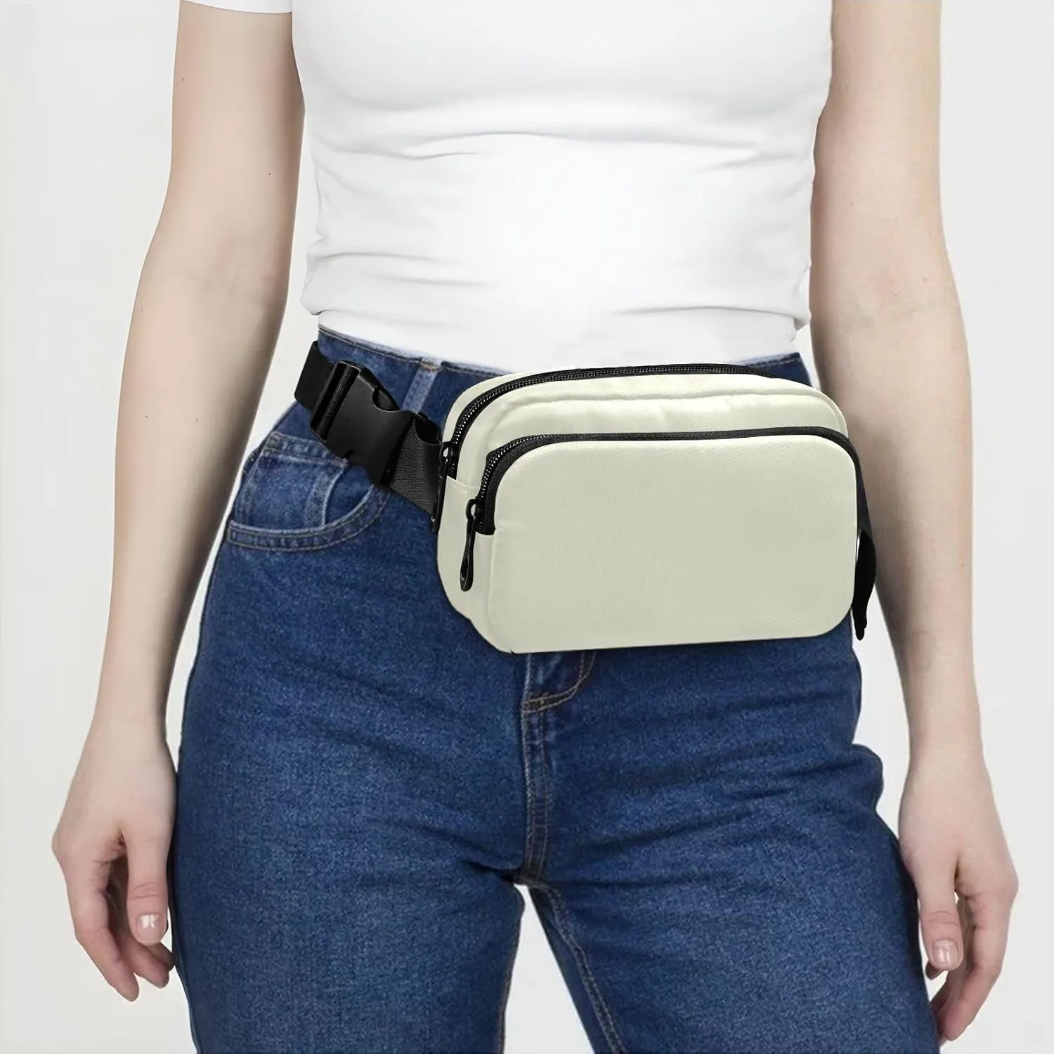 Fanny Pack for Women Men with Zipper Beige Fashion Waist Pack, Small Cross Body bags for Running,Hiking,Cycling,Travel 20806