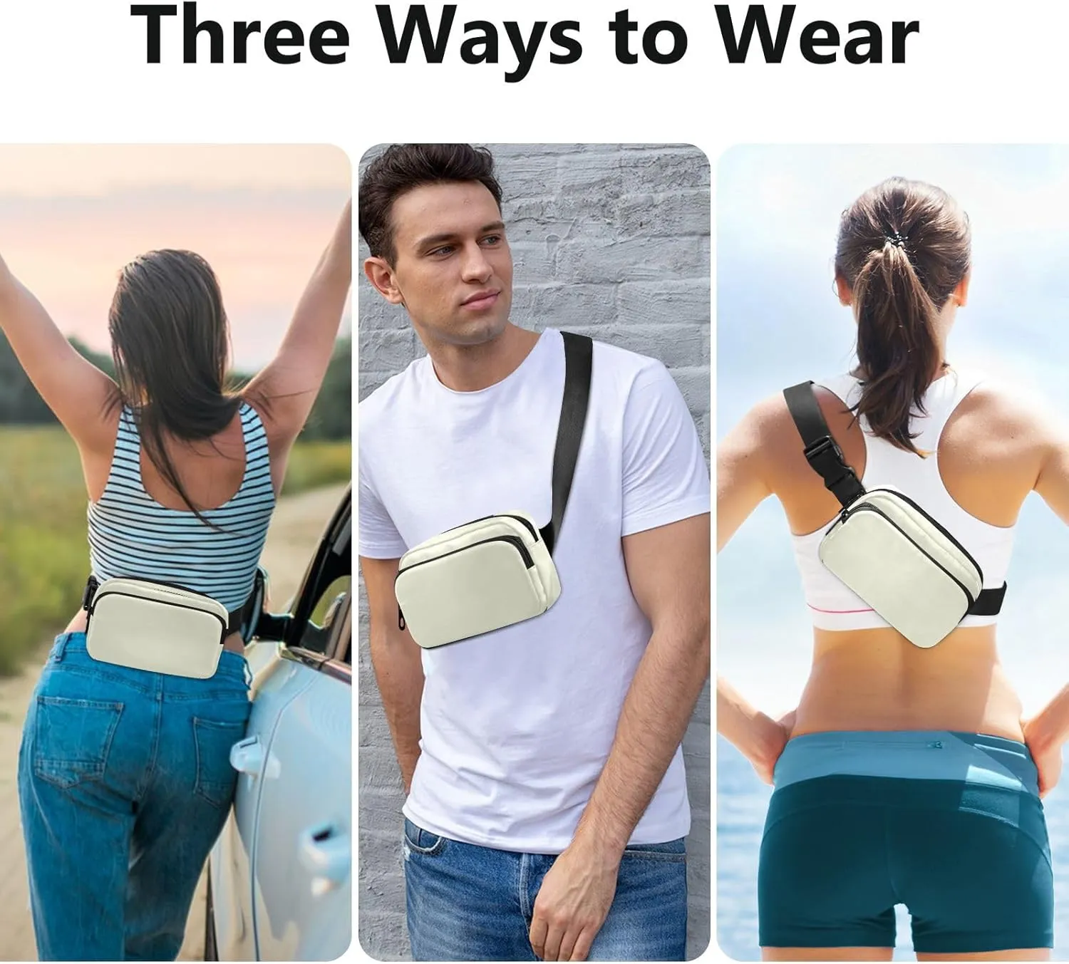 Fanny Pack for Women Men with Zipper Beige Fashion Waist Pack, Small Cross Body bags for Running,Hiking,Cycling,Travel 20806