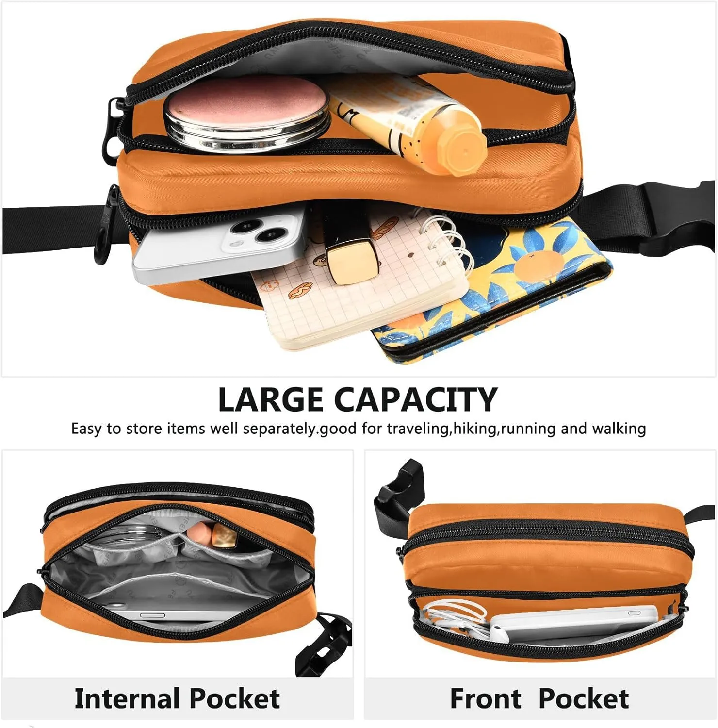 Fanny Pack for Women Men with Zipper Chocolate Fashion Waist Pack, Small Cross Body bags for Running,Hiking,Cycling,Travel 20828