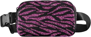 Fanny Pack for Women Men with Zipper Purple Glitter Zebra Stripes Black Fashion Waist Pack, Small Cross Body bags for Running,Hiking,Cycling,Travel 20862020
