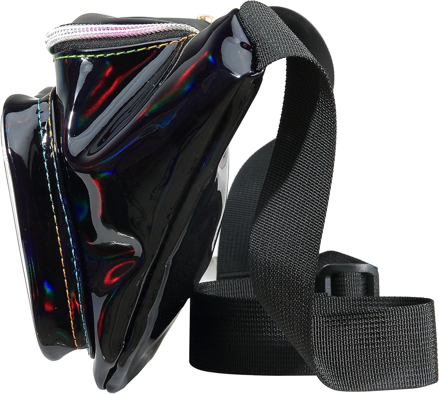 Fanny Pack for Women Party Waist Festival Money Belt Leather Pouch Concert Holographic Wallet Bum Bag (Black)