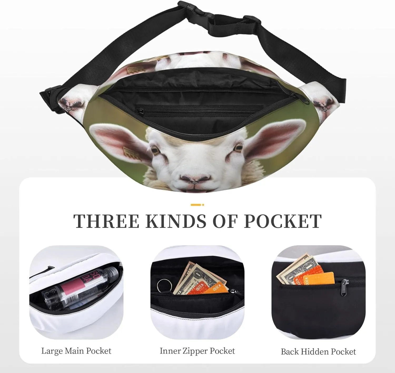 Fanny Pack Funny Naughty Sheep Tongue Cute Animal Waist Pack For Women Men Waterproof Belt Bag With Adjustable Belt Casual Crossbody Bag Travel Waist Bag For Sports Running Cycling
