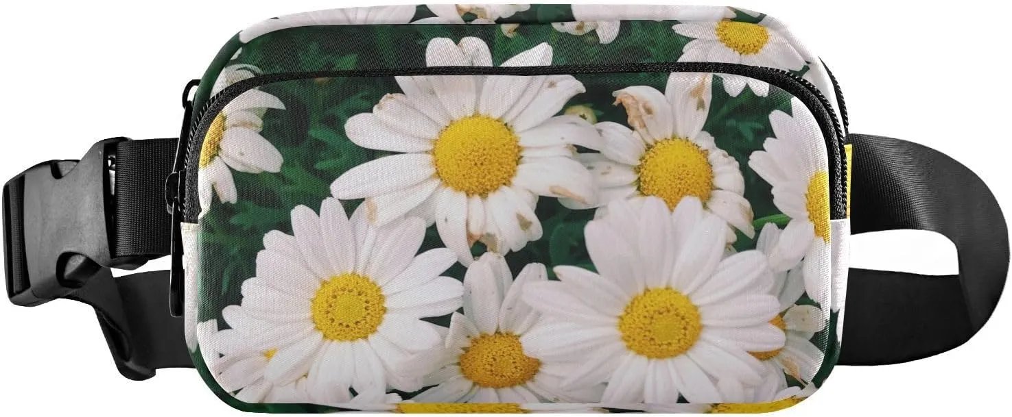 Fanny Pack Waist Bag for Men Women White Daisy Crossbody Fashion Waist Packs Belt Bag with Adjustable Strap for Traveling, Hiking, Jogging, Cycling