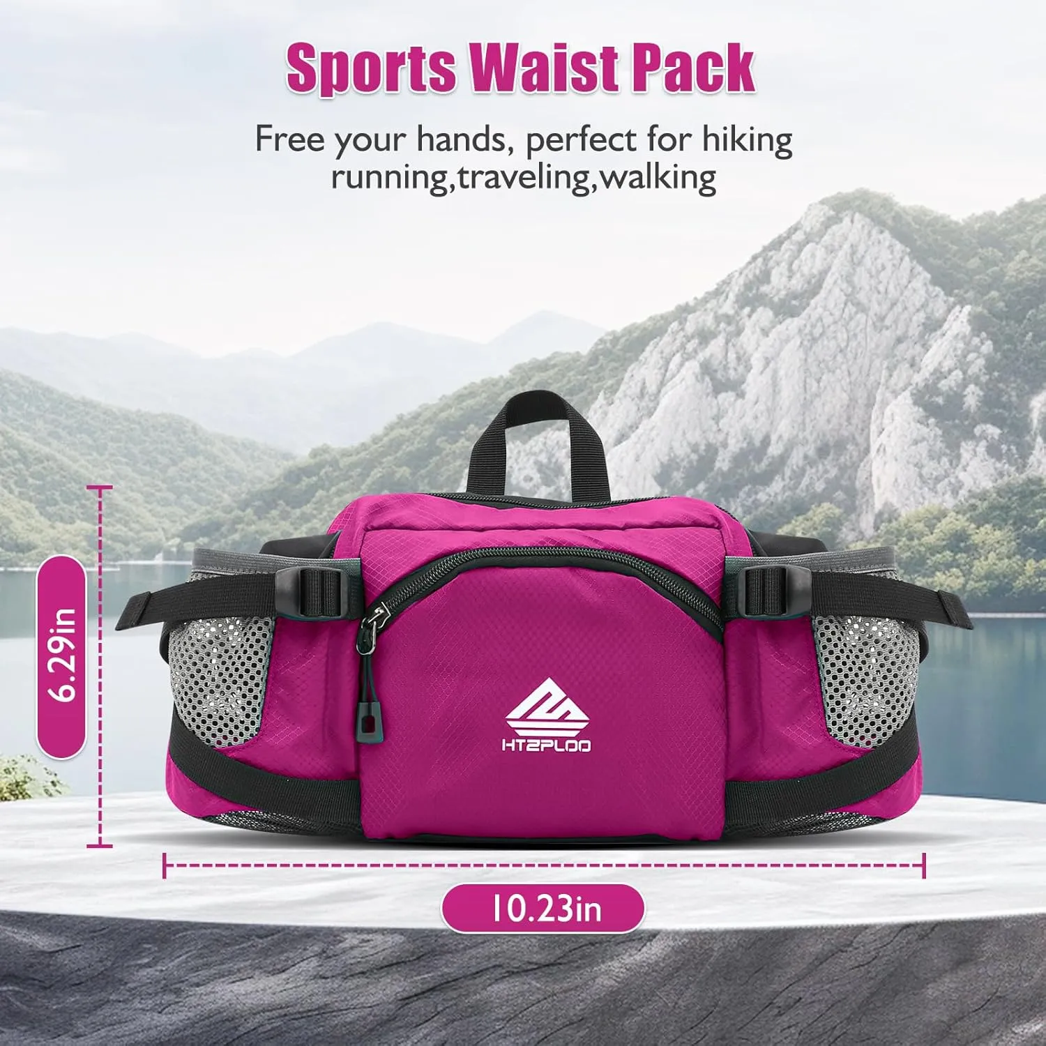 Fanny Pack Waist Bag with Water Bottle Holder for Men Women Running Hiking Travel Dog Walking Workout Cycling Outdoor (Pink)