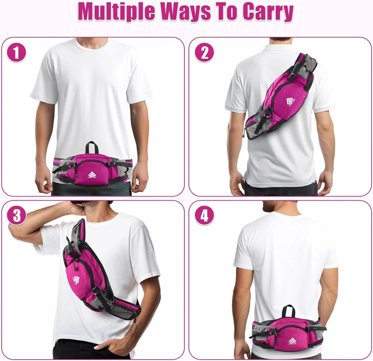 Fanny Pack Waist Bag with Water Bottle Holder for Men Women Running Hiking Travel Dog Walking Workout Cycling Outdoor (Pink)