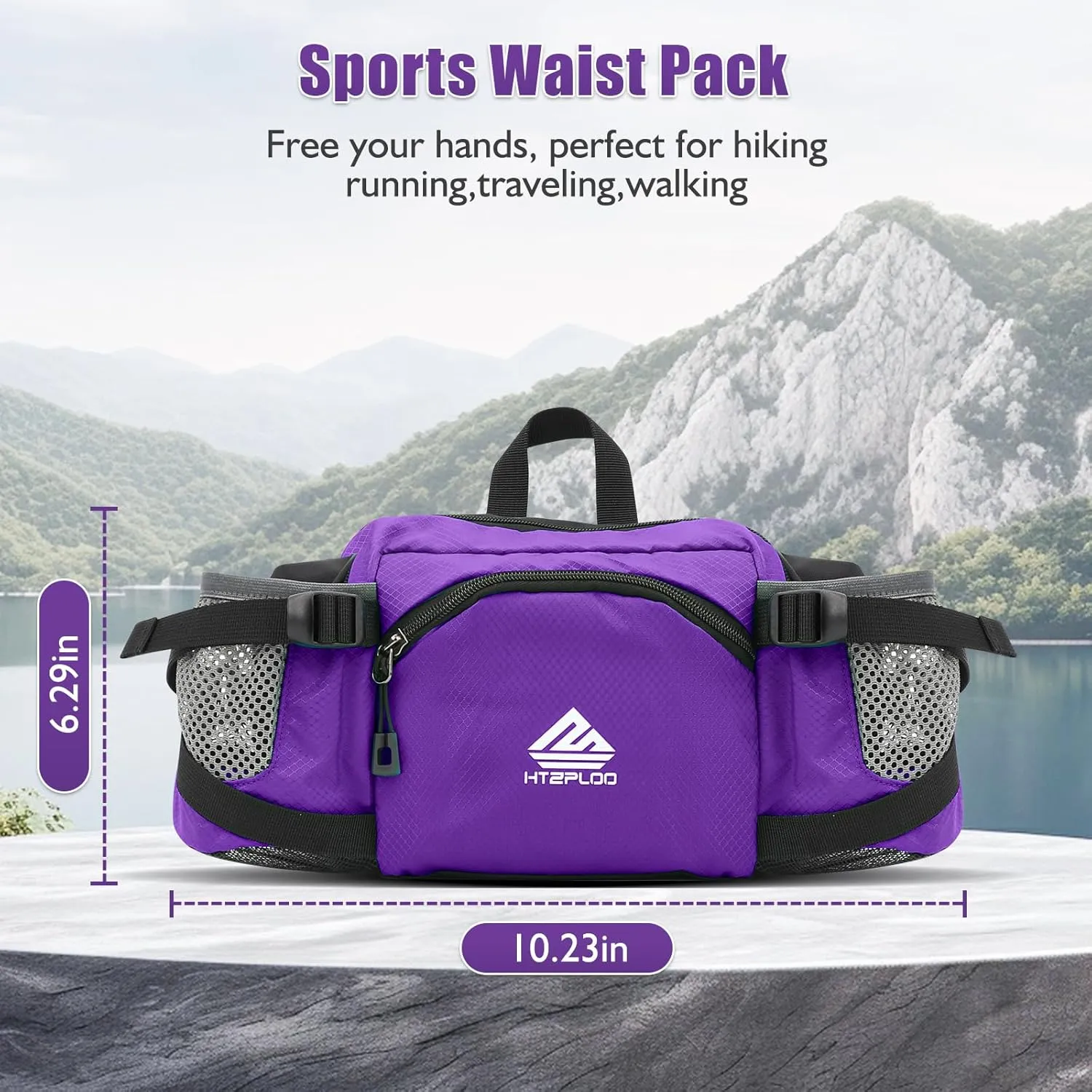 Fanny Pack Waist Bag with Water Bottle Holder for Men Women Running Hiking Travel Dog Walking Workout Cycling Outdoor (Purple)