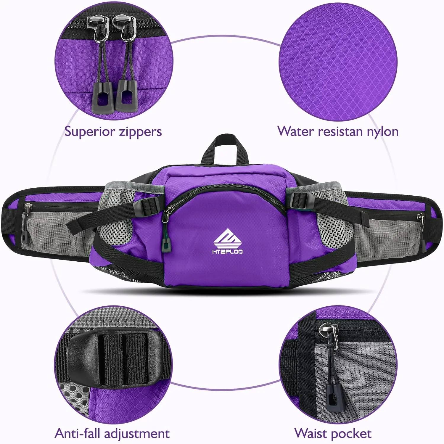 Fanny Pack Waist Bag with Water Bottle Holder for Men Women Running Hiking Travel Dog Walking Workout Cycling Outdoor (Purple)