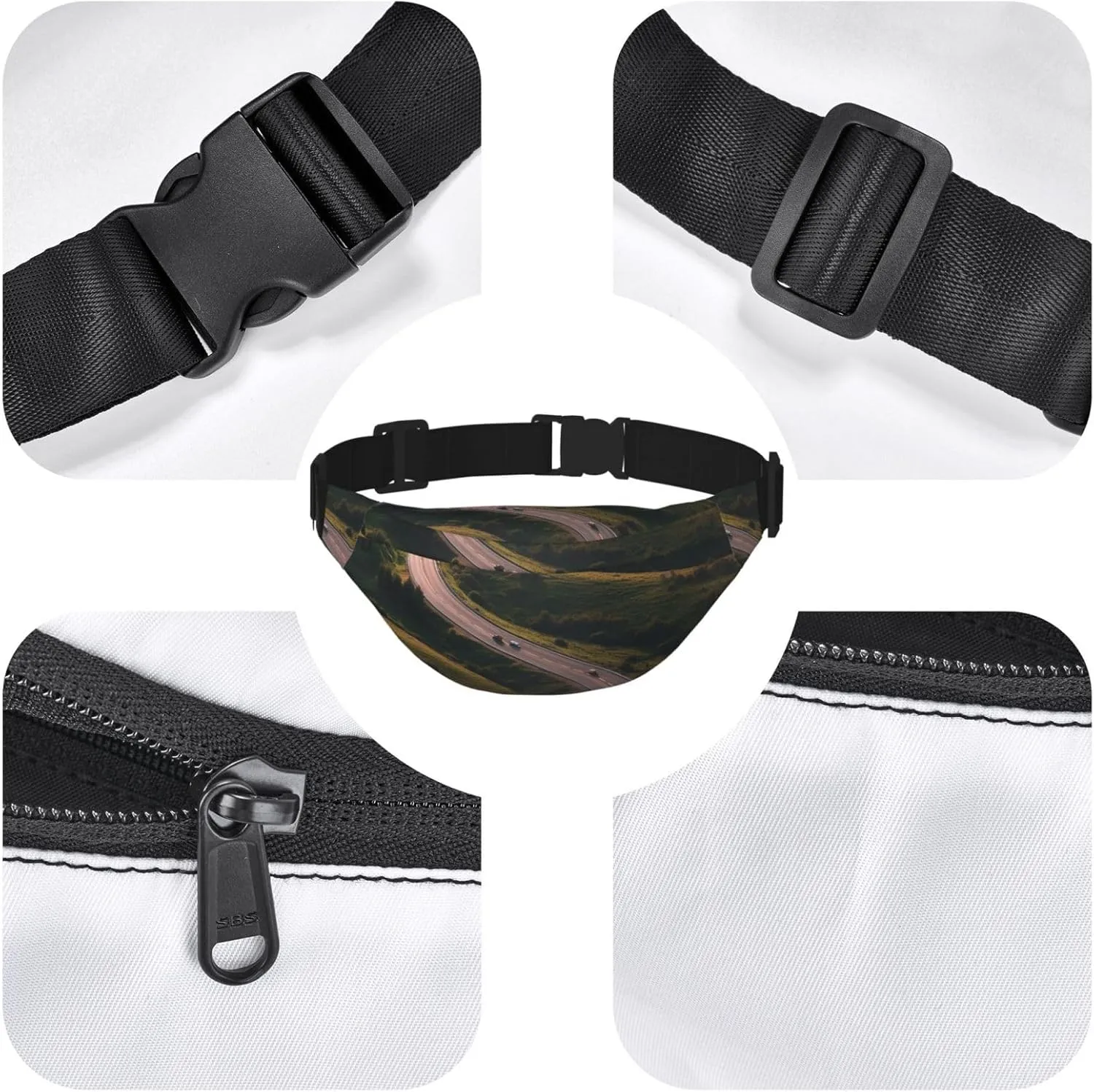Fanny Pack Winding Highway Waist Pack For Women Men Waterproof Belt Bag With Adjustable Belt Casual Crossbody Bag Travel Waist Bag For Sports Running Cycling