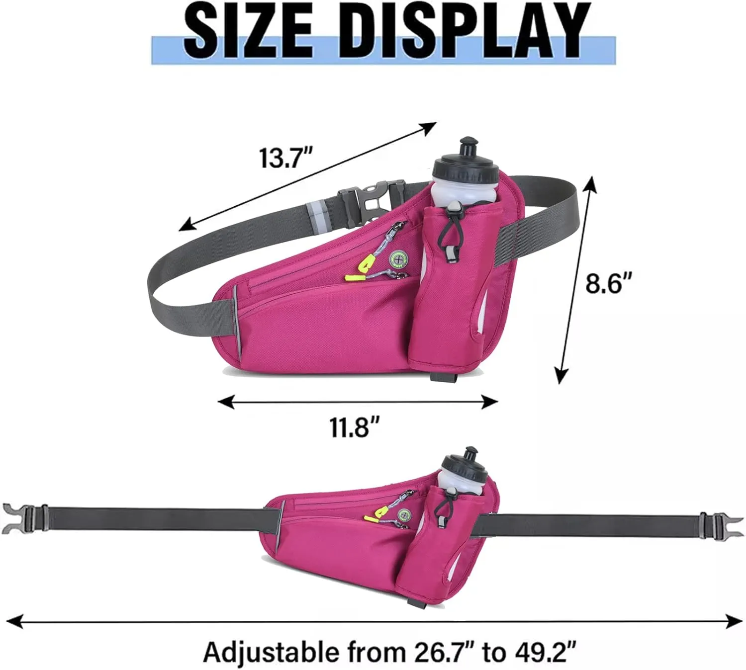 Fanny Pack with Water Bottle Holder, Hydration Running Belt for Men Women Adjustable Strap Waist Bag Suitable for Hiking Running Walking Jogging Camping (Bottle Not Included) (Pink)