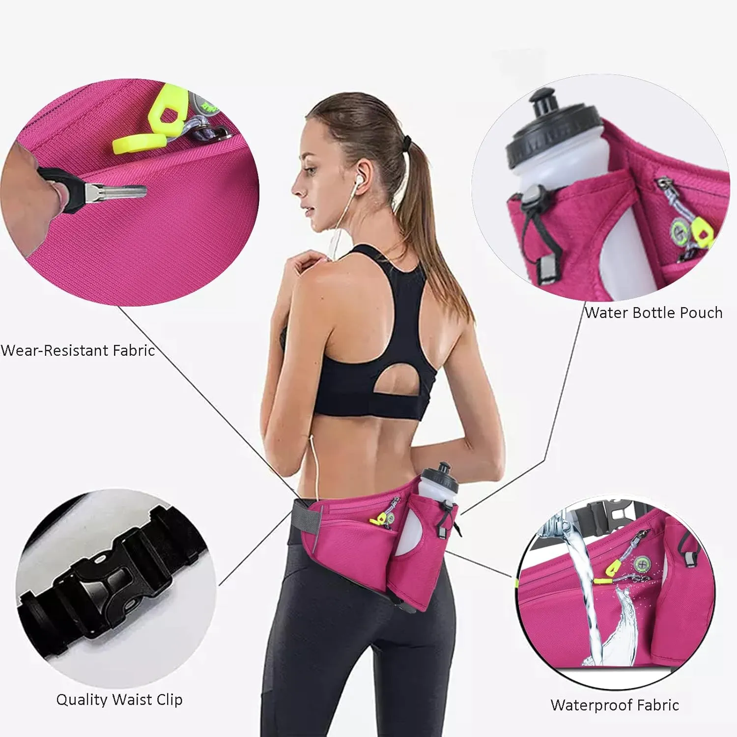 Fanny Pack with Water Bottle Holder, Hydration Running Belt for Men Women Adjustable Strap Waist Bag Suitable for Hiking Running Walking Jogging Camping (Bottle Not Included) (Pink)