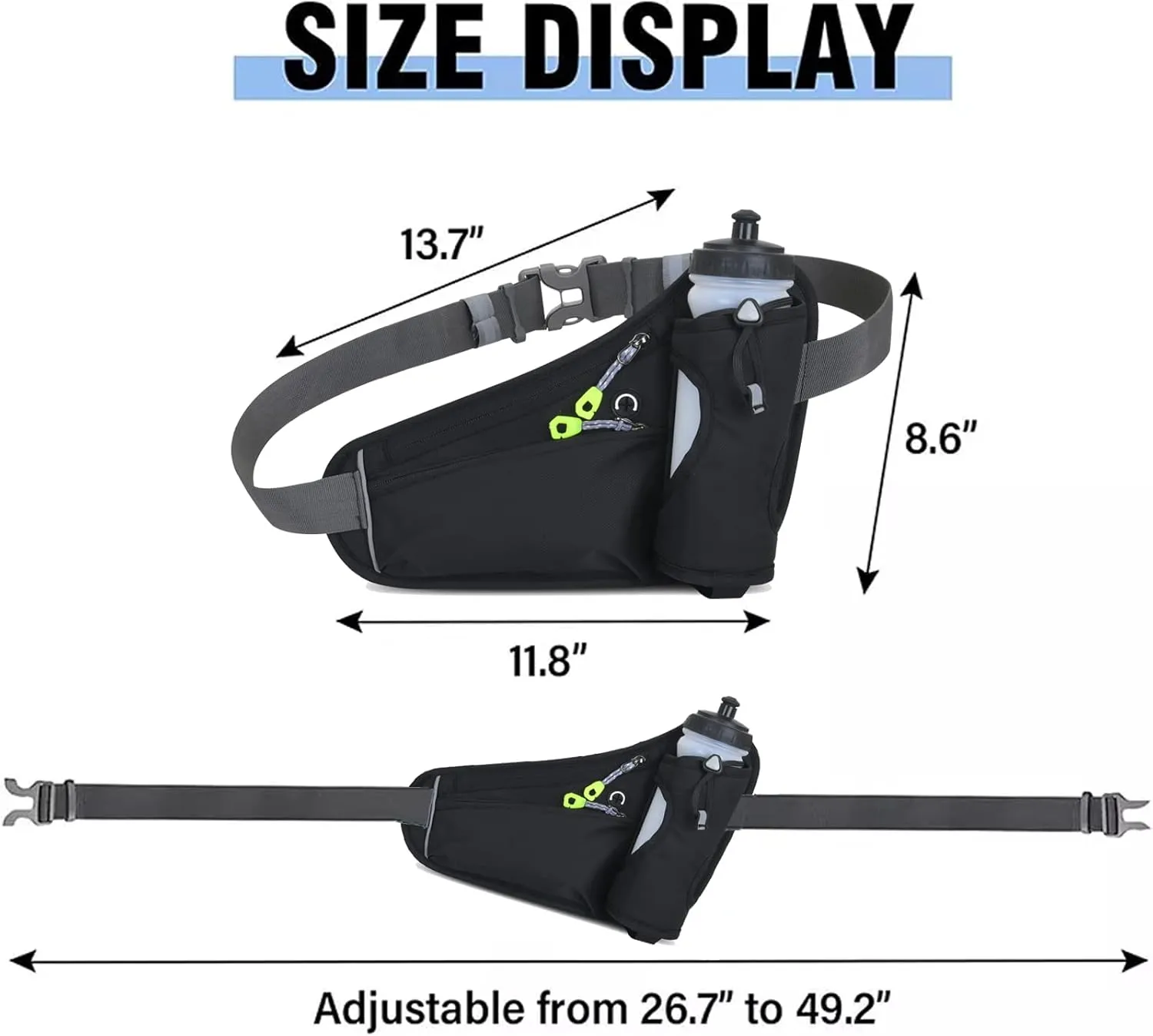 Fanny Pack with Water Bottle Holder, Hydration Running Belt for Men Women Adjustable Strap Waist Bag Suitable for Hiking Running Walking Jogging Camping(Bottle Not Included) (Black)