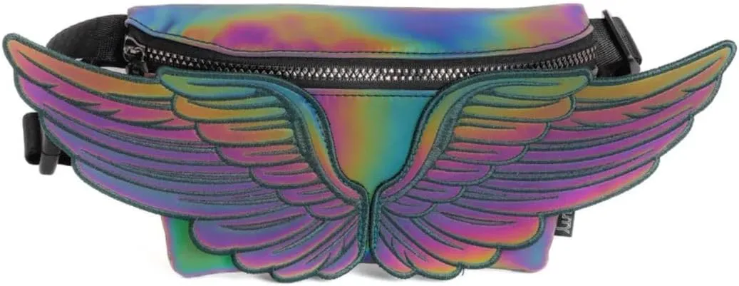 Fanny Pack Women Retro Fanny Pack Crossbody Bag for Women Men Festival Bag Small Cute Fanny Packs Woman Concert Bag Fashion Belt Bag 80s Waist Packs WINGS Rainbow Reflective