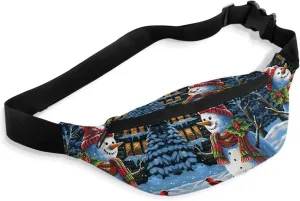 Fanny Pack,Christmas Snowman Holly Robin Homes Tree Winter Scarf Waist Packs with Adjustable Belt,Casual Bag Bum Bags for Travel Sports Running 14"x5"