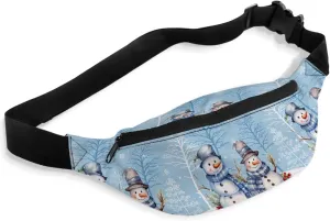 Fanny Pack,Christmas Snowman Snowflake Tree Scarf Pine Needle Winter Blue Waist Packs with Adjustable Belt,Casual Bag Bum Bags for Travel Sports Running 14"x5"