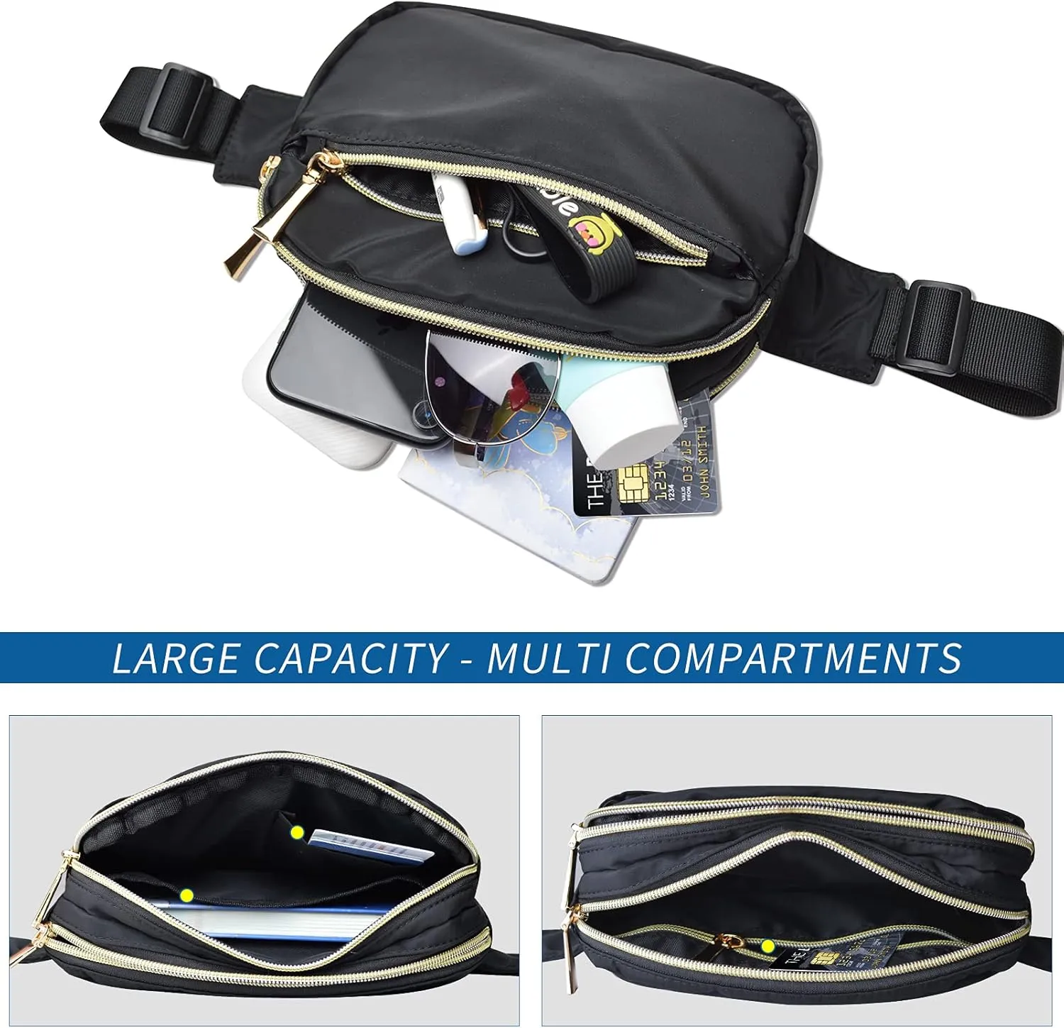 Fanny Packs for Women Men Fashion Plus Size Waist Pack Belt Bag Fanny Pack for Girls Boys with 5 Pockets Adjustable Belt, Cute Bum Bag Hip Bags for Travel Disney Running