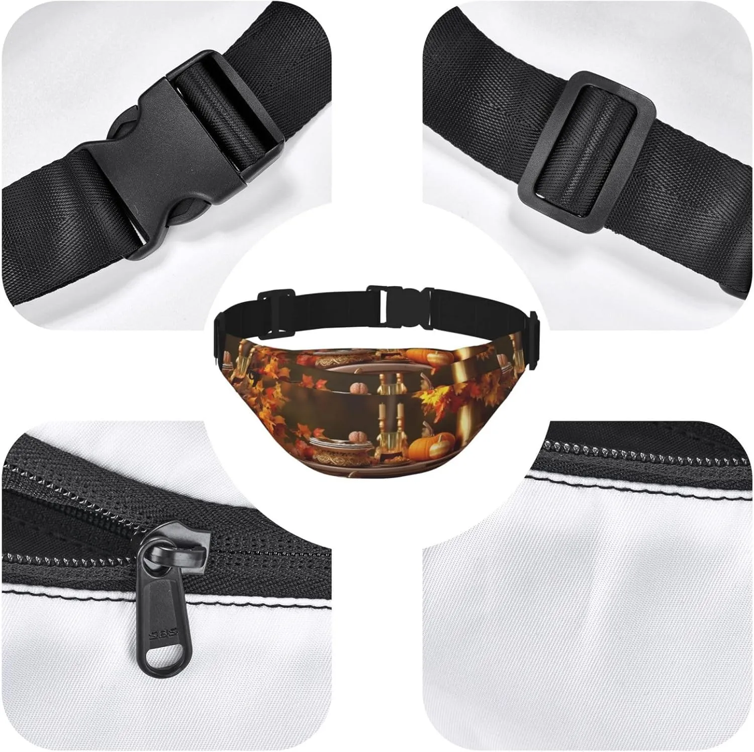 Fanny Packs For Women Men Waist Bag Waterproof Sport Belt Bag Thanksgiving Golden Fall Fashion Waist Pack Adjustable Crossbody Bags Zipper Bum Bag For Running Hiking Travel