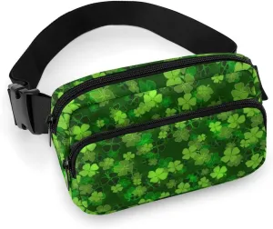 Fanny Packs St Patricks Day Green Shamrock Clover Leaf for Women Men, Fashion Waist Pack Crossbody Bags Belt Bag with Adjustable Strap for Running Hiking Travel