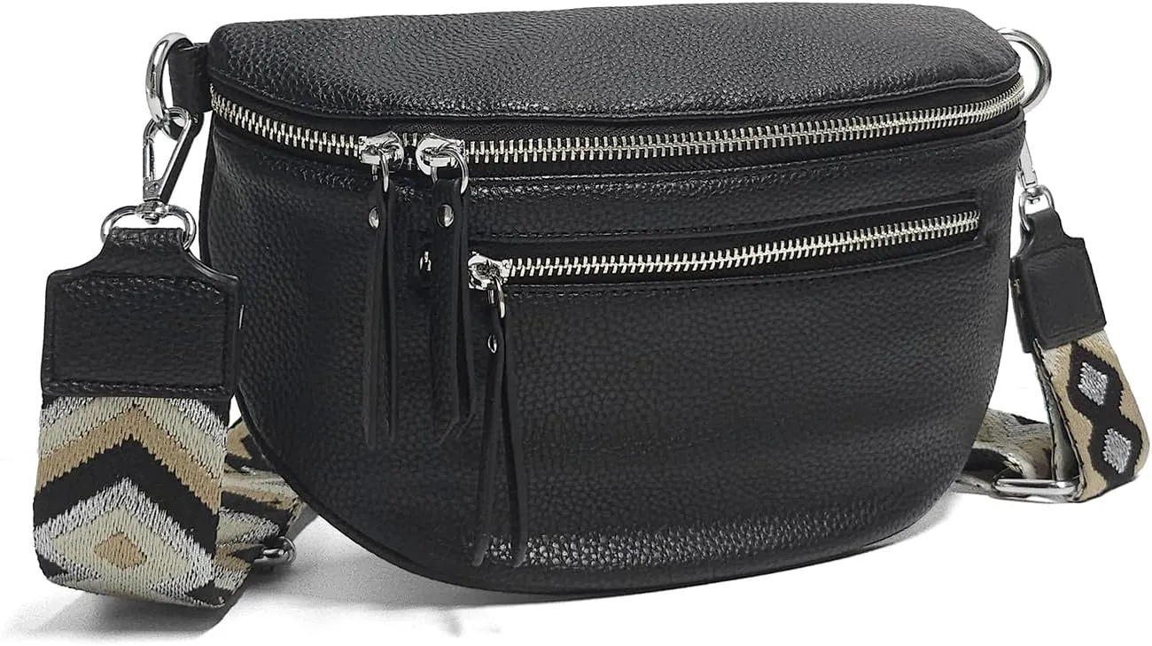 Fashion Leather Crossbody Small Sling Bags Fanny Pack Crossbody Bags Purses Gifts for Women Teen Girls Travel (Black)