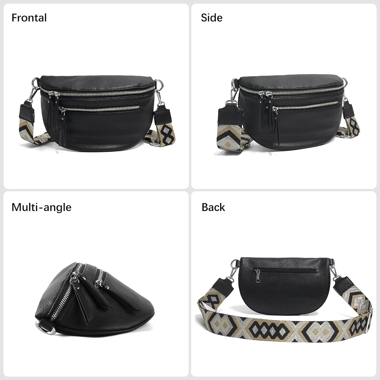 Fashion Leather Crossbody Small Sling Bags Fanny Pack Crossbody Bags Purses Gifts for Women Teen Girls Travel (Black)