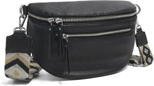 Fashion Leather Crossbody Small Sling Bags Fanny Pack Crossbody Bags Purses Gifts for Women Teen Girls Travel (Black)