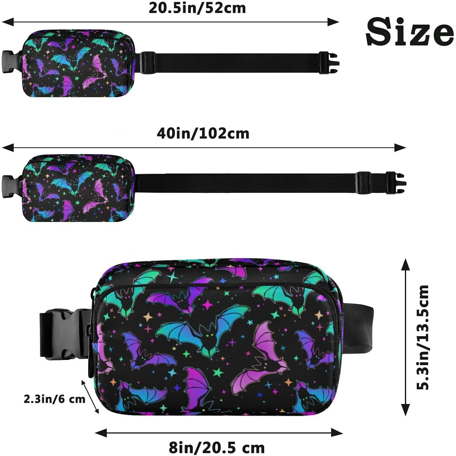 Fashion Waist Pack Crossbody Bags for Women Men with Adjustable Strap, Halloween Luminous Bats Mini Chest Bag Belt Bag for Run Travel Outdoor Cycling Hiking