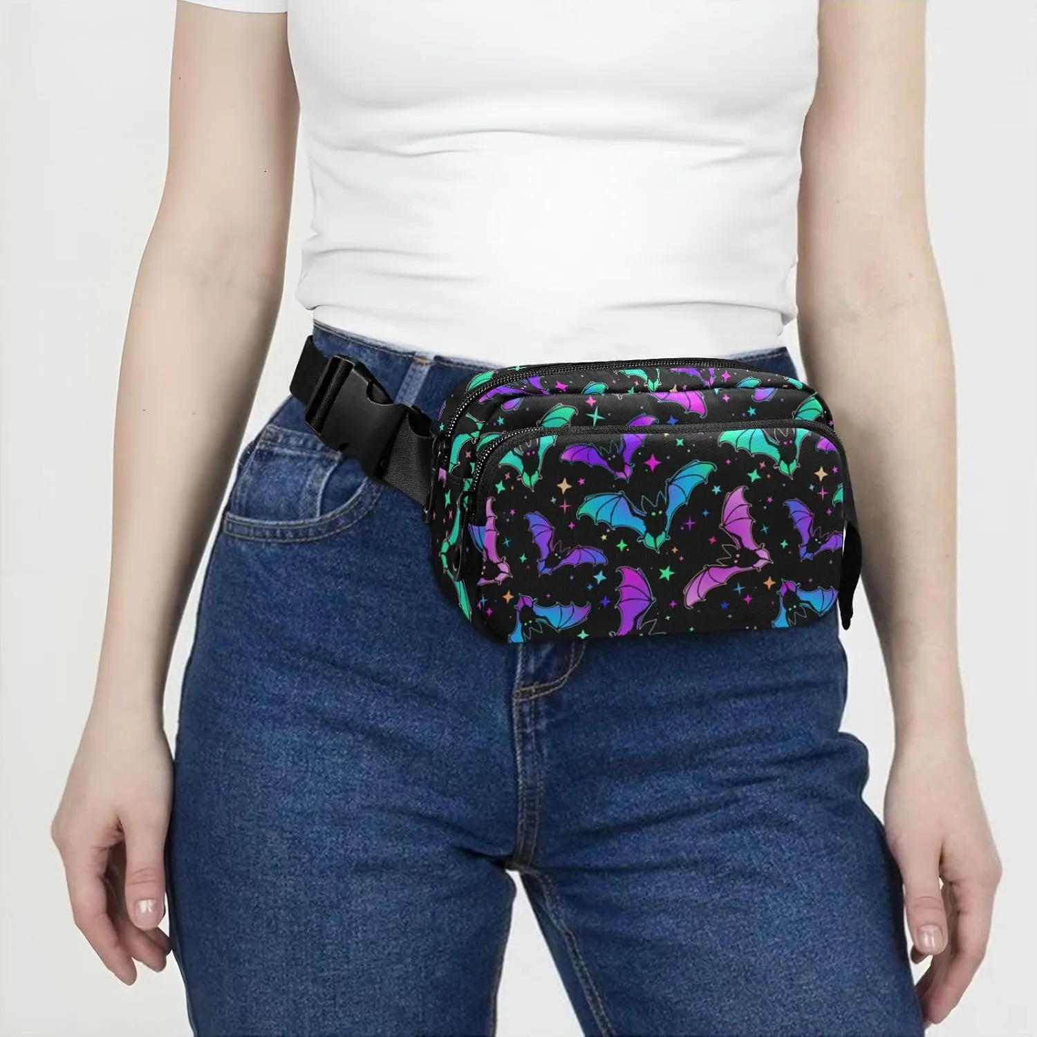 Fashion Waist Pack Crossbody Bags for Women Men with Adjustable Strap, Halloween Luminous Bats Mini Chest Bag Belt Bag for Run Travel Outdoor Cycling Hiking