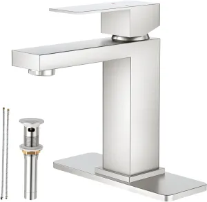 Faustina Brushed Bathroom Faucet,One Hole Bathroom Faucet Single Handle Bathroom Faucet with Pop Up Drain,Bathroom Vanity Faucet 1 Hole RV Sink Faucet Restroom Basin Faucet Stainless Steel