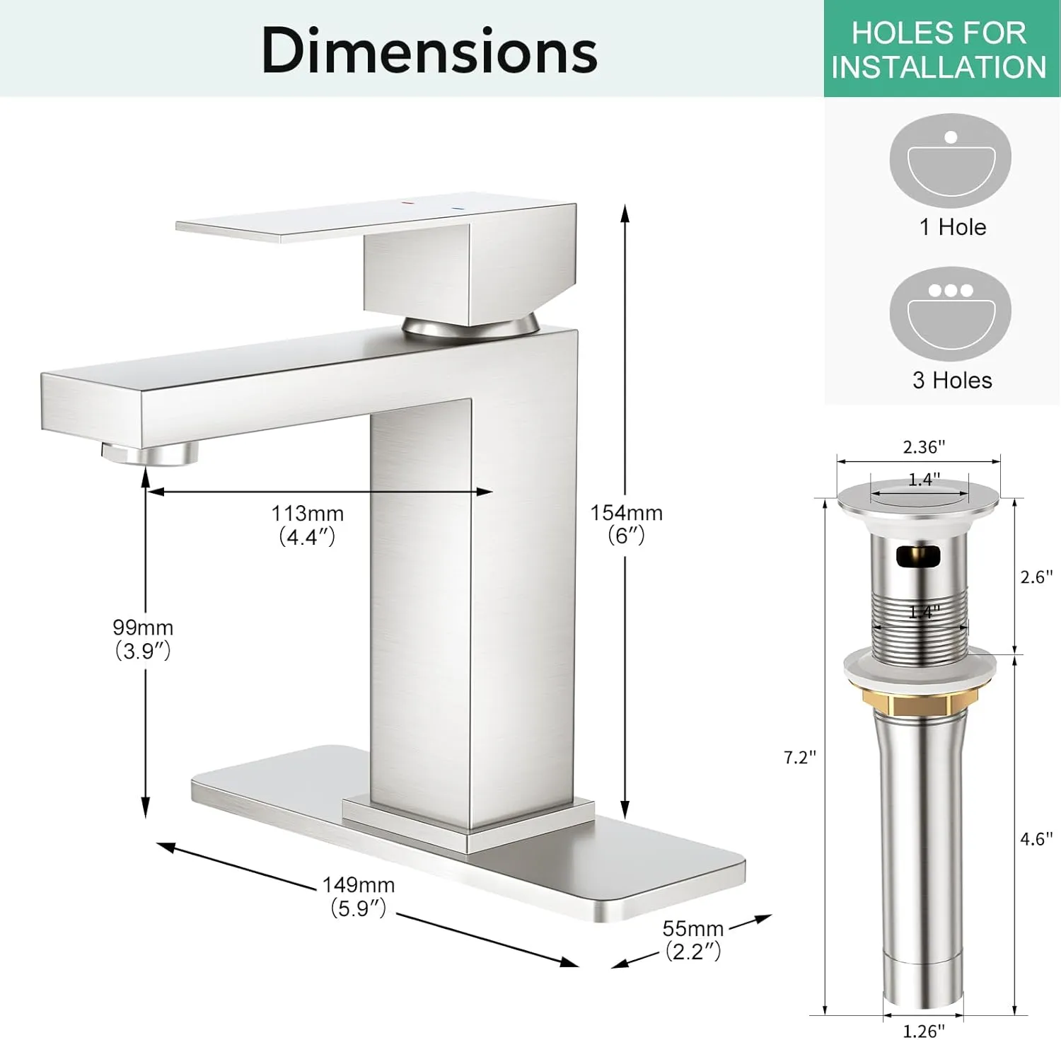Faustina Brushed Bathroom Faucet,One Hole Bathroom Faucet Single Handle Bathroom Faucet with Pop Up Drain,Bathroom Vanity Faucet 1 Hole RV Sink Faucet Restroom Basin Faucet Stainless Steel