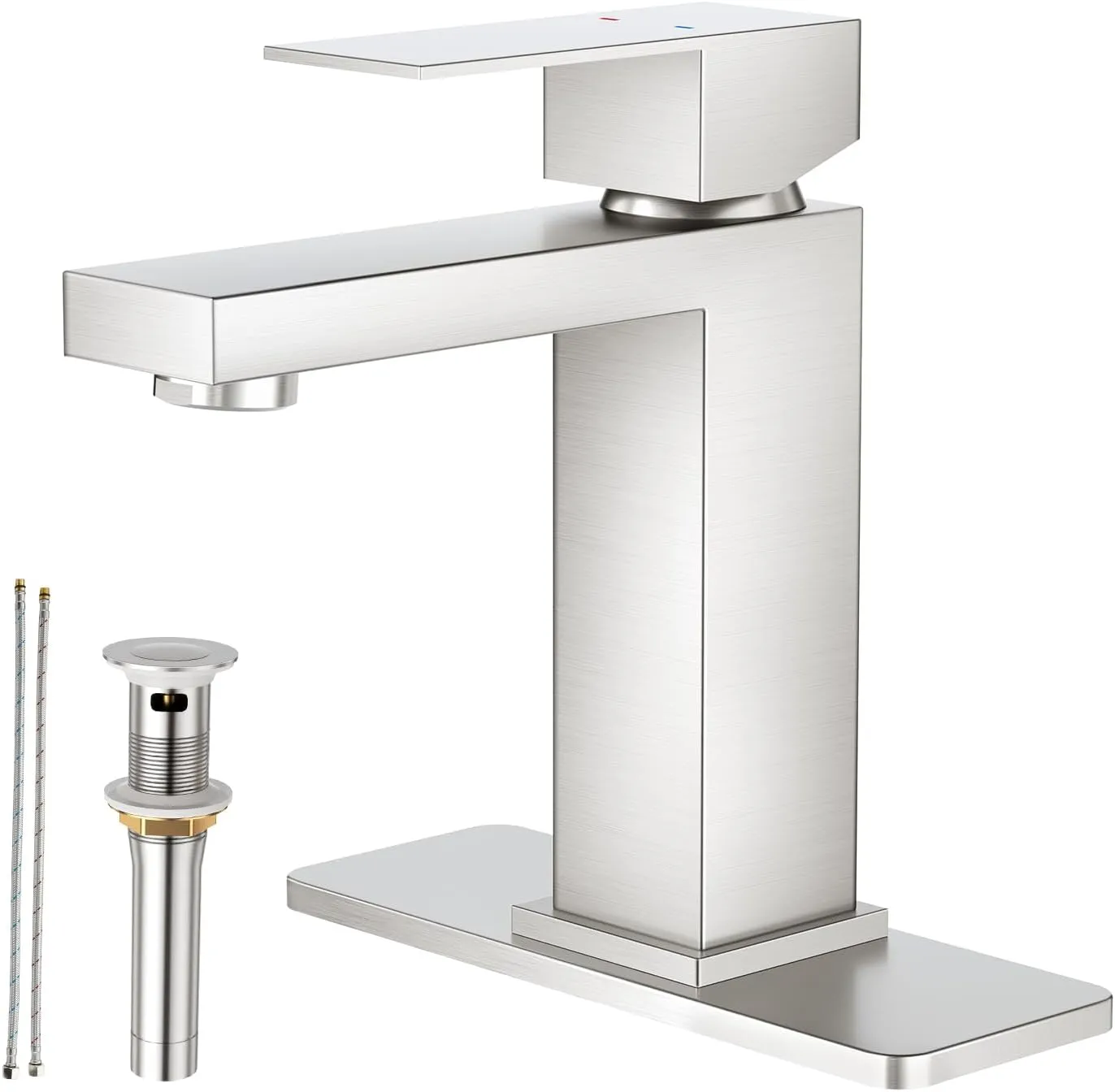 Faustina Brushed Bathroom Faucet,One Hole Bathroom Faucet Single Handle Bathroom Faucet with Pop Up Drain,Bathroom Vanity Faucet 1 Hole RV Sink Faucet Restroom Basin Faucet Stainless Steel