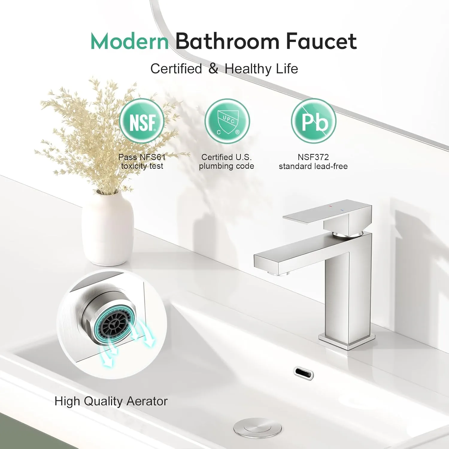 Faustina Brushed Bathroom Faucet,One Hole Bathroom Faucet Single Handle Bathroom Faucet with Pop Up Drain,Bathroom Vanity Faucet 1 Hole RV Sink Faucet Restroom Basin Faucet Stainless Steel
