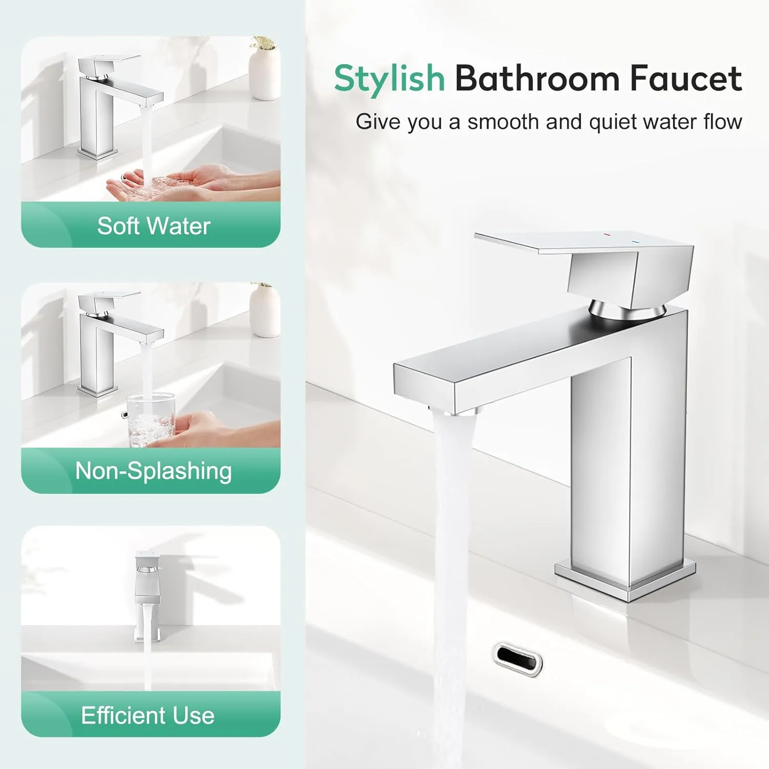 Faustina Polished Chrome Bathroom Faucet,One Hole Bathroom Faucet 3 Hole Bathroom Sink Faucet with Pop Up Drain,Single Handle Bathroom Vanity Faucet Vessel Faucet Lavatory Faucet Stainless Steel
