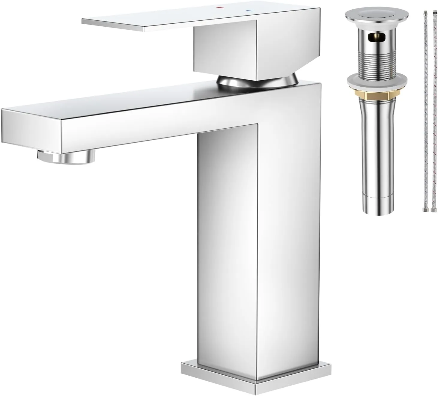 Faustina Polished Chrome Bathroom Faucet,One Hole Bathroom Faucet 3 Hole Bathroom Sink Faucet with Pop Up Drain,Single Handle Bathroom Vanity Faucet Vessel Faucet Lavatory Faucet Stainless Steel