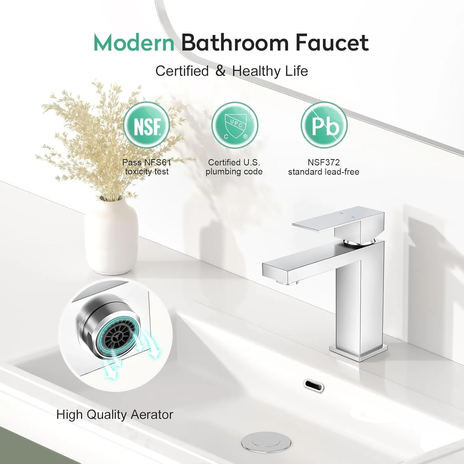 Faustina Polished Chrome Bathroom Faucet,One Hole Bathroom Faucet 3 Hole Bathroom Sink Faucet with Pop Up Drain,Single Handle Bathroom Vanity Faucet Vessel Faucet Lavatory Faucet Stainless Steel