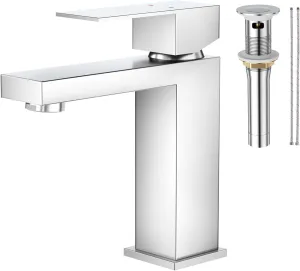 Faustina Polished Chrome Bathroom Faucet,One Hole Bathroom Faucet 3 Hole Bathroom Sink Faucet with Pop Up Drain,Single Handle Bathroom Vanity Faucet Vessel Faucet Lavatory Faucet Stainless Steel