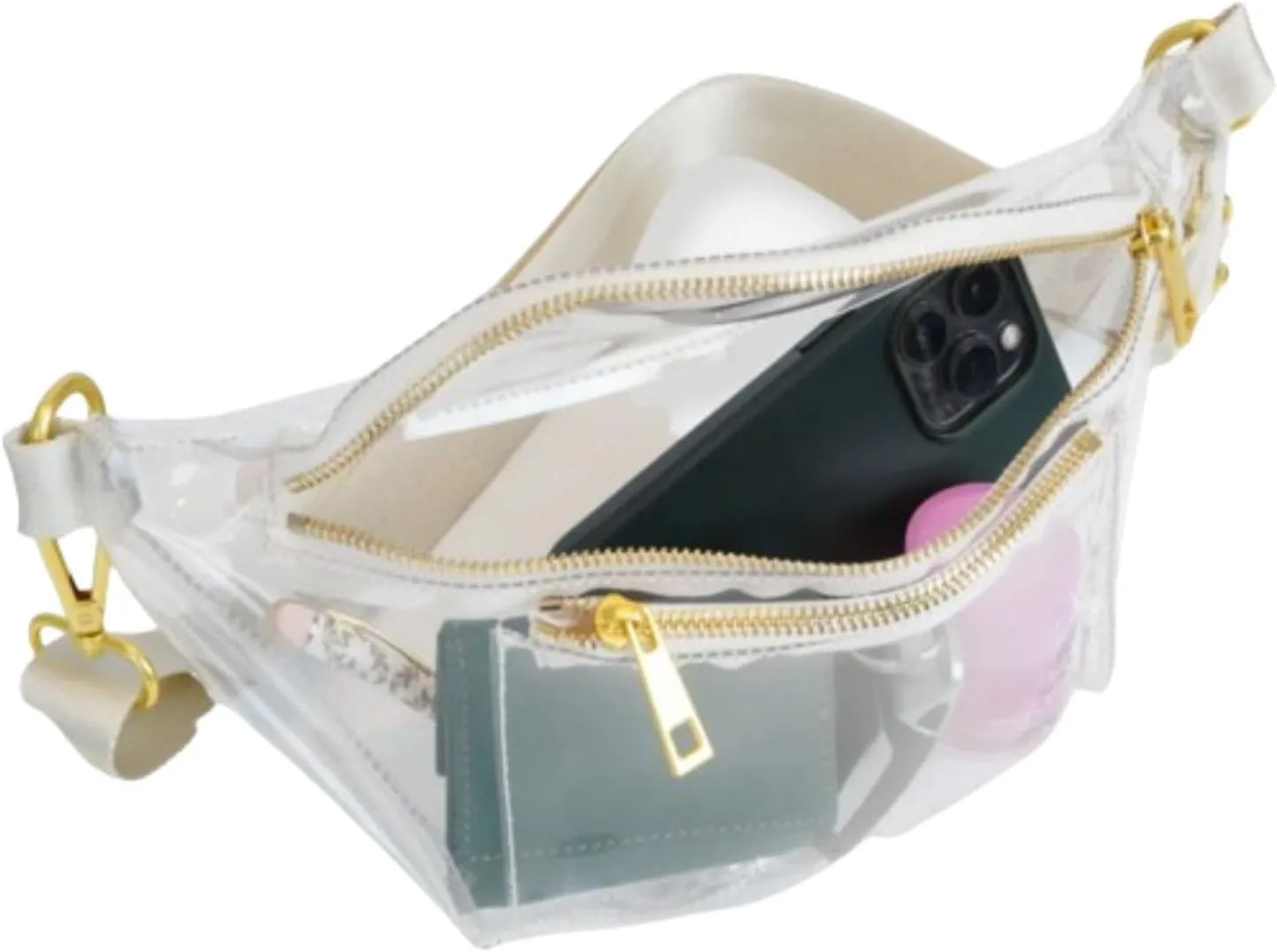 FAWN DESIGN The Fawny Pack Clear Fanny Pack, Fanny Pack for Women Crossbody Bag, 2 Pockets and 6 Interior Card Slots, Adjustable Nylon Strap
