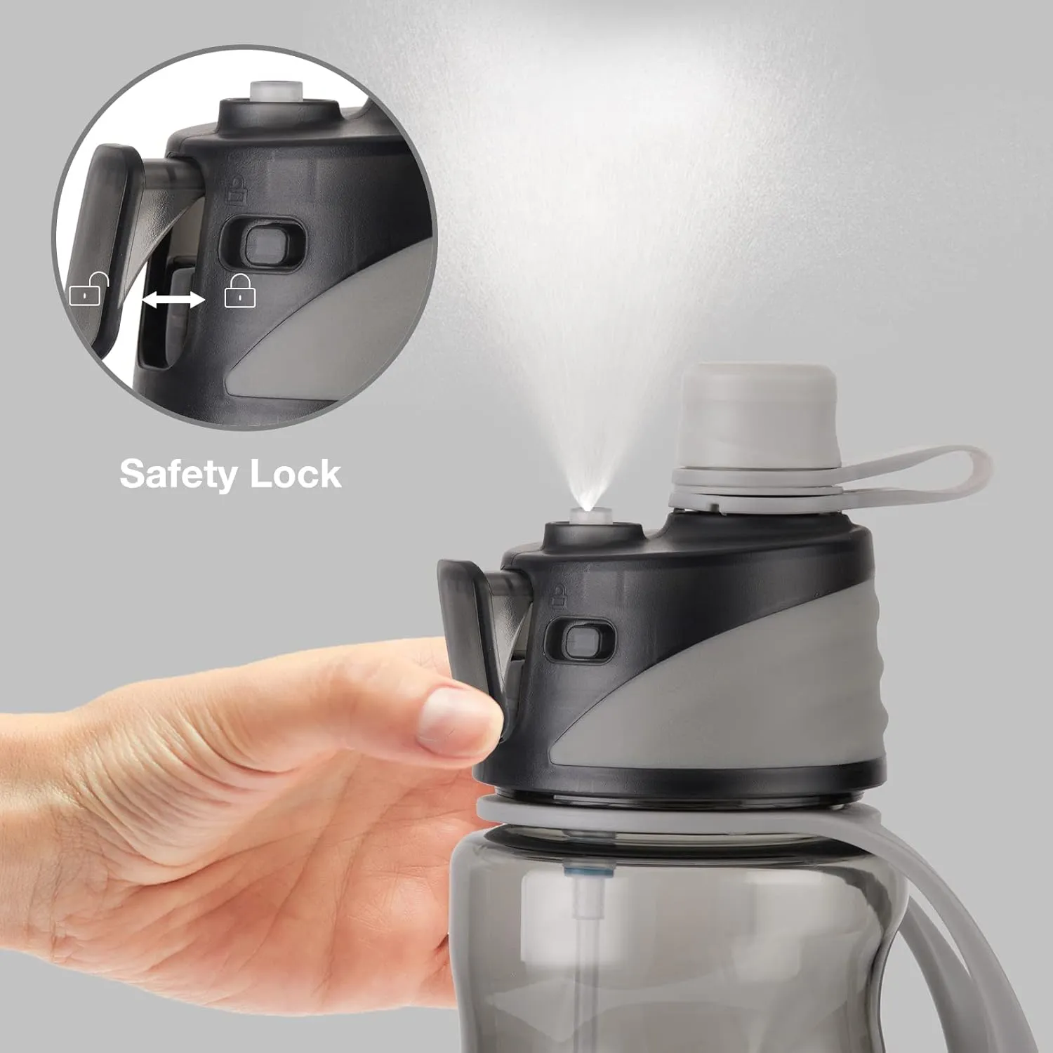 FEIJIAN Mist Water Bottle,22oz Sports Water Bottle with 2-IN-1 Mist & Sip Function, BPA-Free Plastic Water Bottles, Misting Water Bottle, Leakproof & Lightweight, Ideal for Fitness and Outdoor, Gray