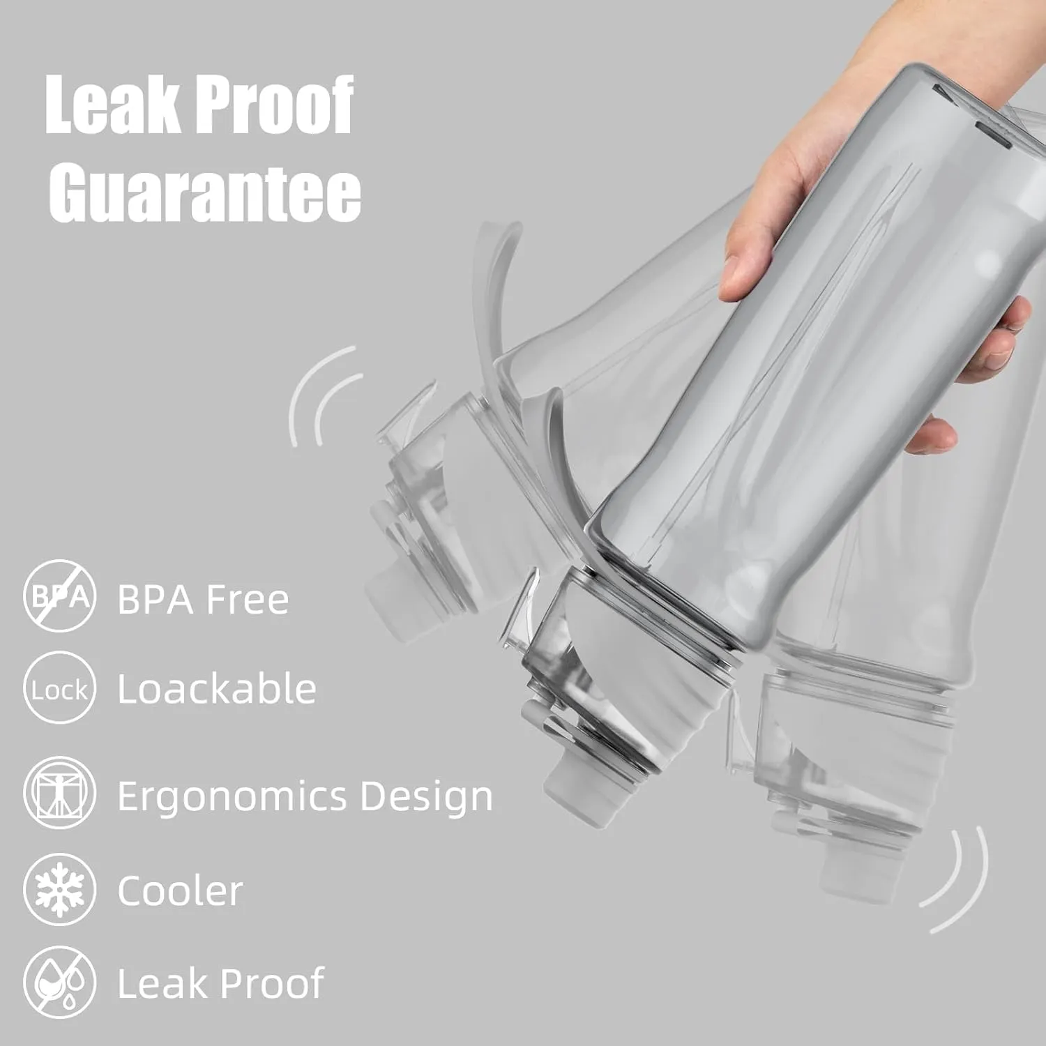FEIJIAN Mist Water Bottle,22oz Sports Water Bottle with 2-IN-1 Mist & Sip Function, BPA-Free Plastic Water Bottles, Misting Water Bottle, Leakproof & Lightweight, Ideal for Fitness and Outdoor, Gray
