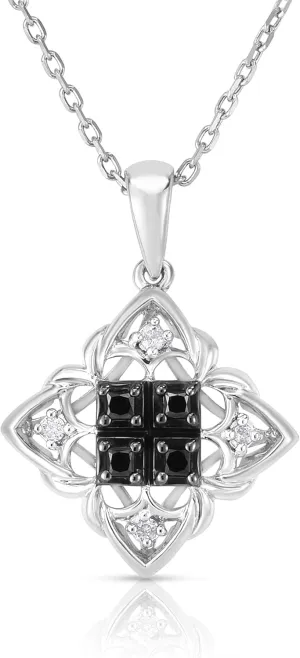 Femme Luxe 0.17 carat Athena Black and White Vintage Pendant Necklace for Women in 925 Sterling Silver, 18inch Chain.