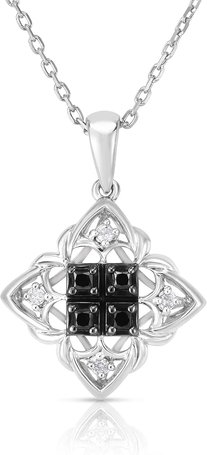 Femme Luxe 0.17 carat Athena Black and White Vintage Pendant Necklace for Women in 925 Sterling Silver, 18inch Chain.