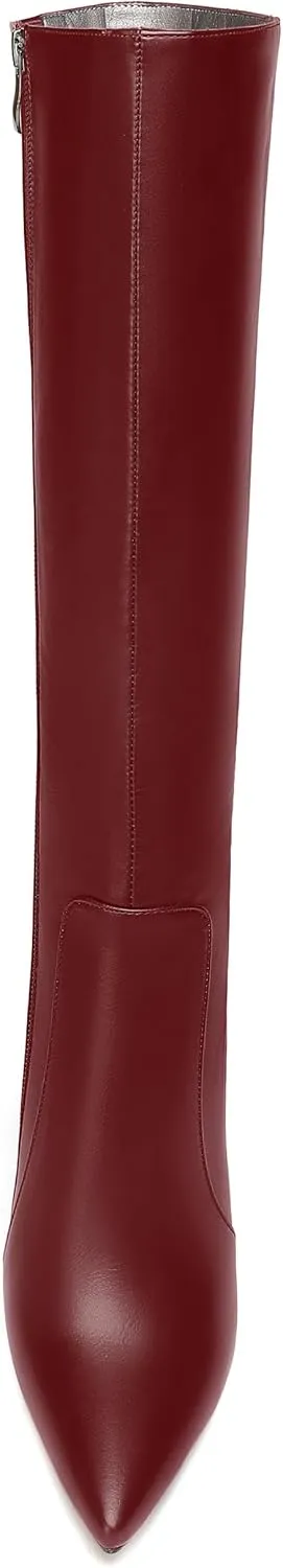 FEMSTEP Womens Formal Zip Outdoor Pointed Toe Matte Spool High Heel Knee High Boots 4 Inch