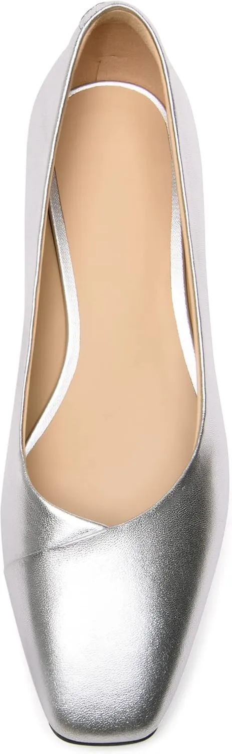 FEMSTEP Womens Matte Leather Fashion Wedding Square Toe Slip On Chunky Low Heel Pumps Shoes 1.5 Inch