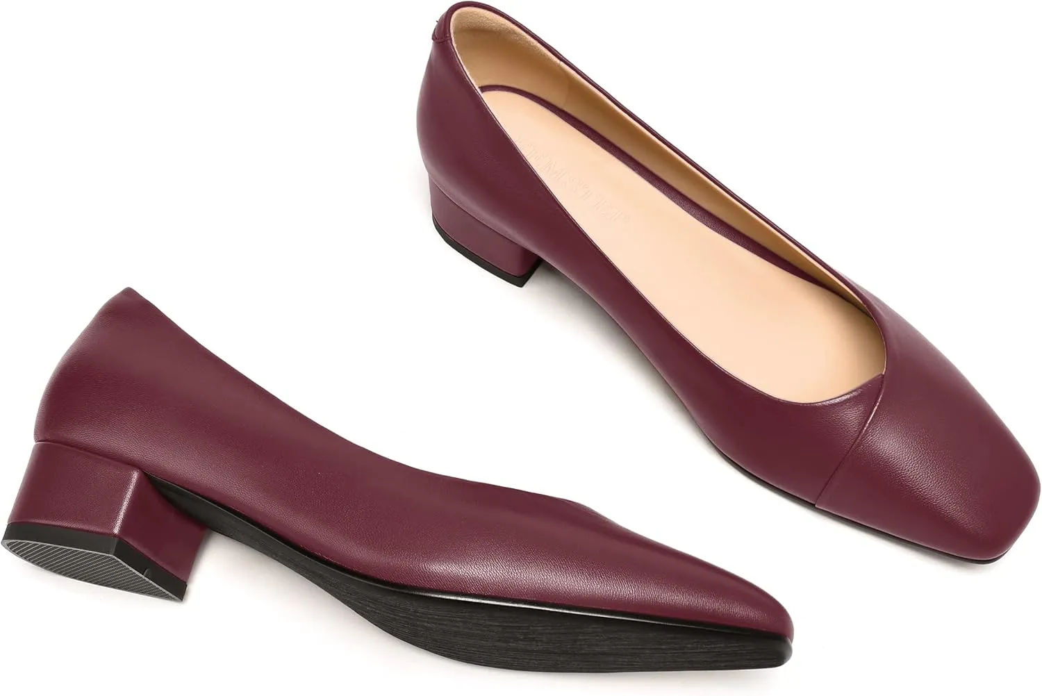 FEMSTEP Womens Matte Leather Fashion Wedding Square Toe Slip On Chunky Low Heel Pumps Shoes 1.5 Inch