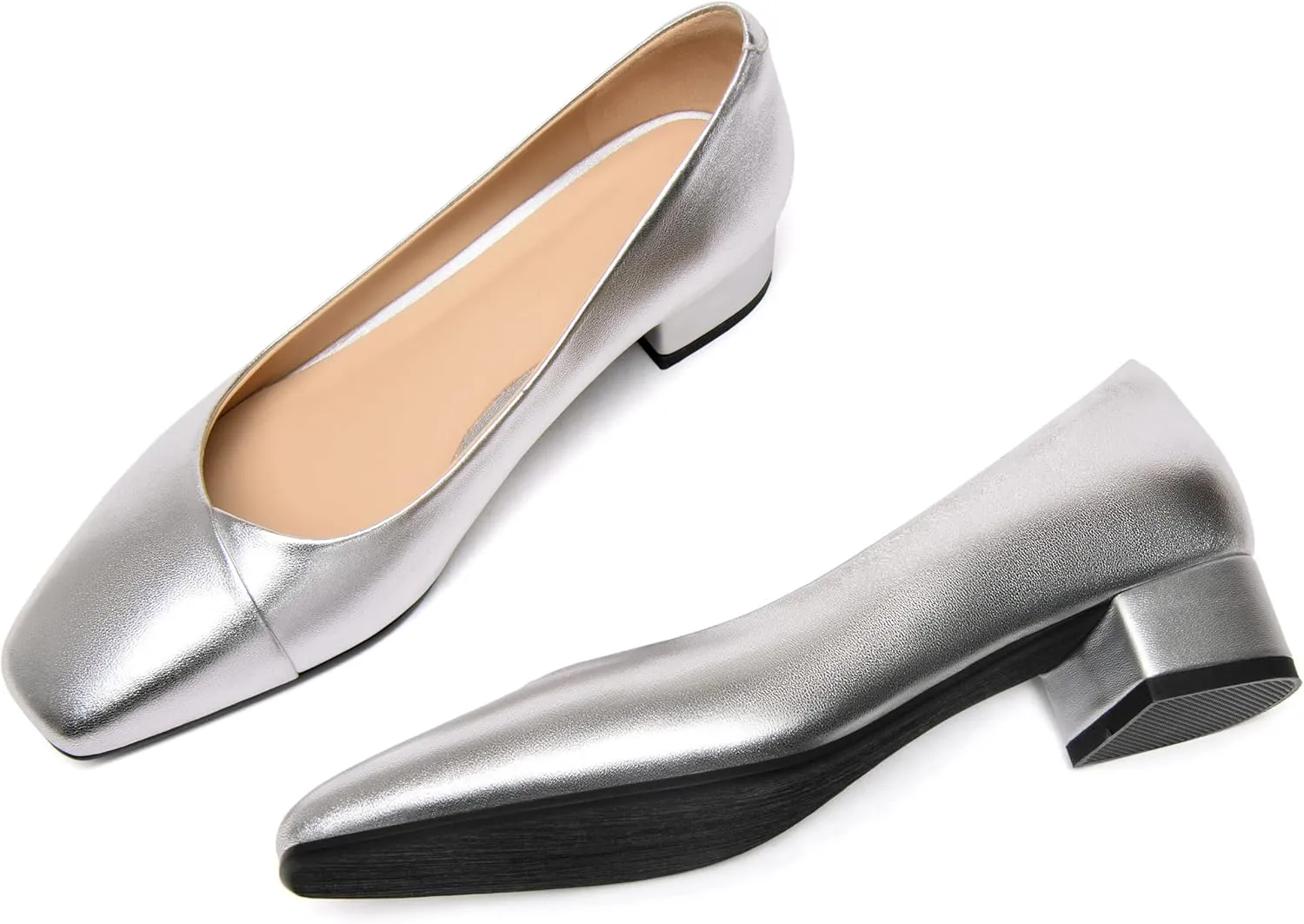 FEMSTEP Womens Matte Leather Fashion Wedding Square Toe Slip On Chunky Low Heel Pumps Shoes 1.5 Inch