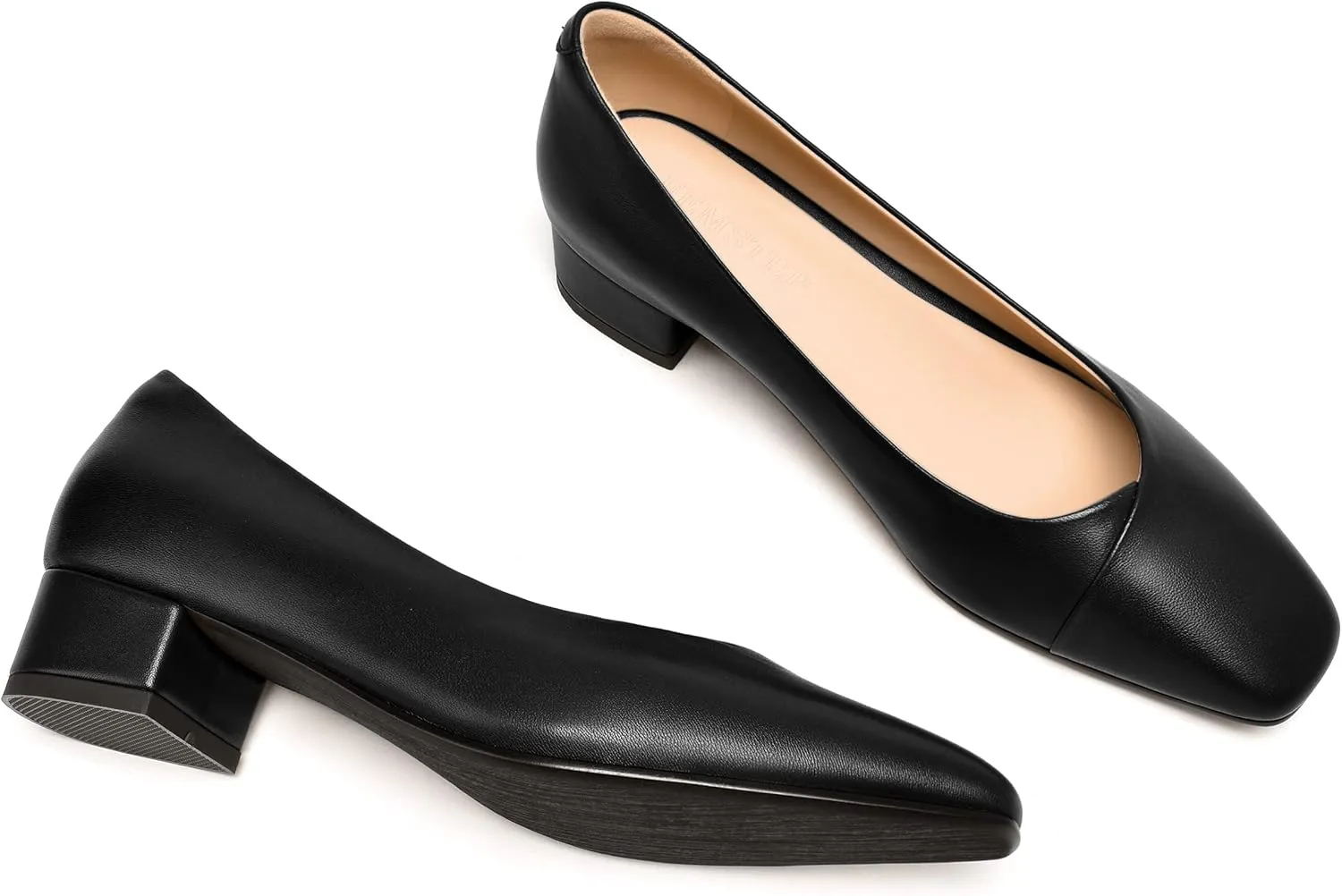 FEMSTEP Womens Matte Leather Fashion Wedding Square Toe Slip On Chunky Low Heel Pumps Shoes 1.5 Inch