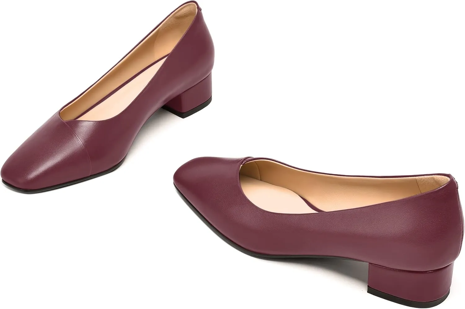 FEMSTEP Womens Matte Leather Fashion Wedding Square Toe Slip On Chunky Low Heel Pumps Shoes 1.5 Inch